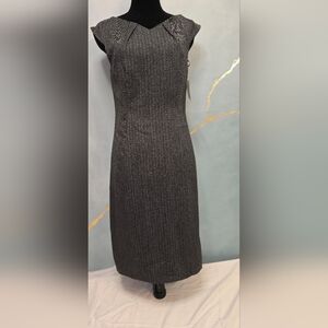 Charcoal Grey Sleeveless Sheath Dress Herringbone
